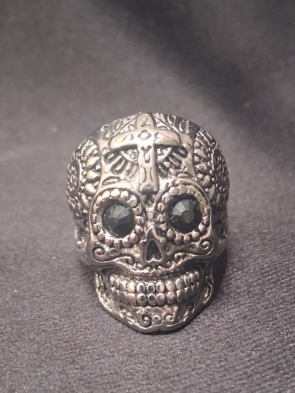 Day Of The DeadStainless Steel Men’s Statement Ring - Ornate Floral Skull Design